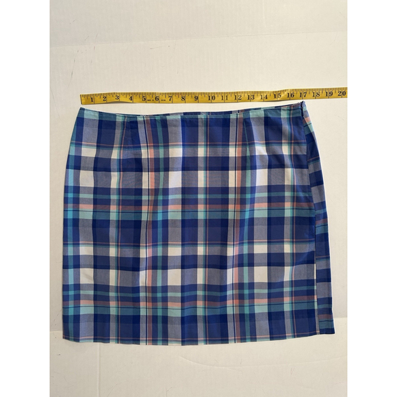 L L Bean Plaid Mini Skirt Women’s 12 PETITE Blue Favorite Fit Hidden Side Zipper - Picture 9 of 16